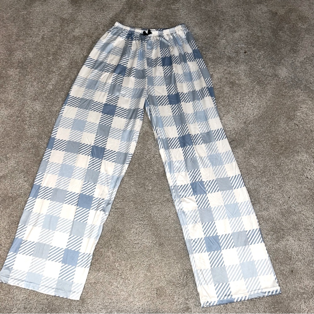 SHEIN Blue and White Plaid Pajama Pants